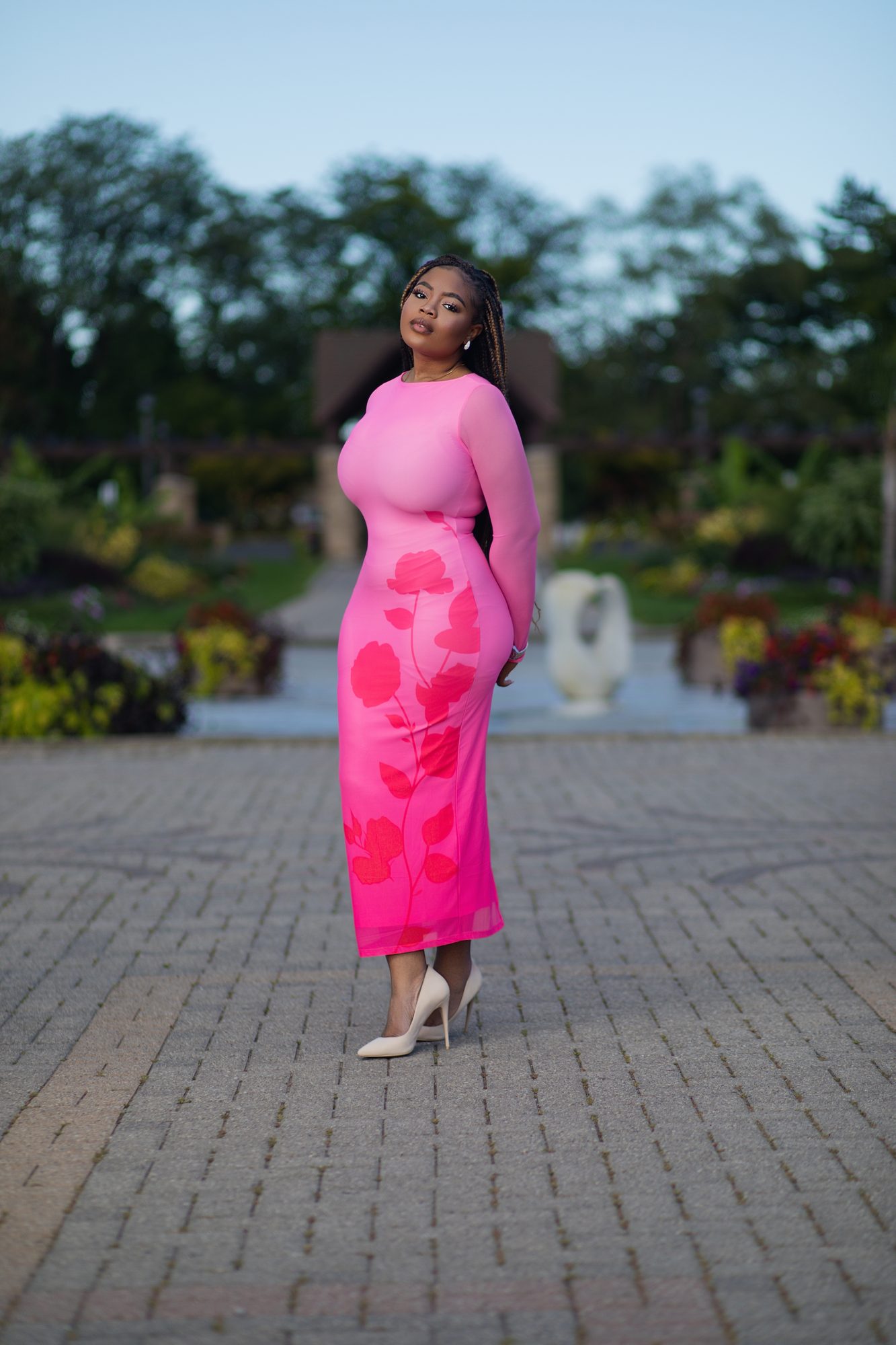Creative portrait - pink dress garden